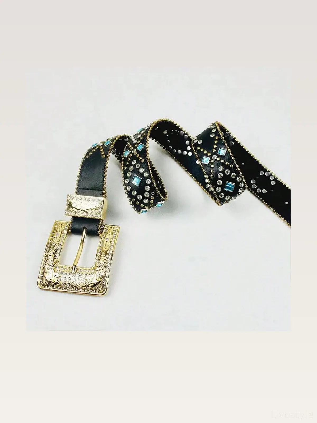 Black Decorative Buckle PU Leather Rhinestone Belt — styled showcase — Livostyle
