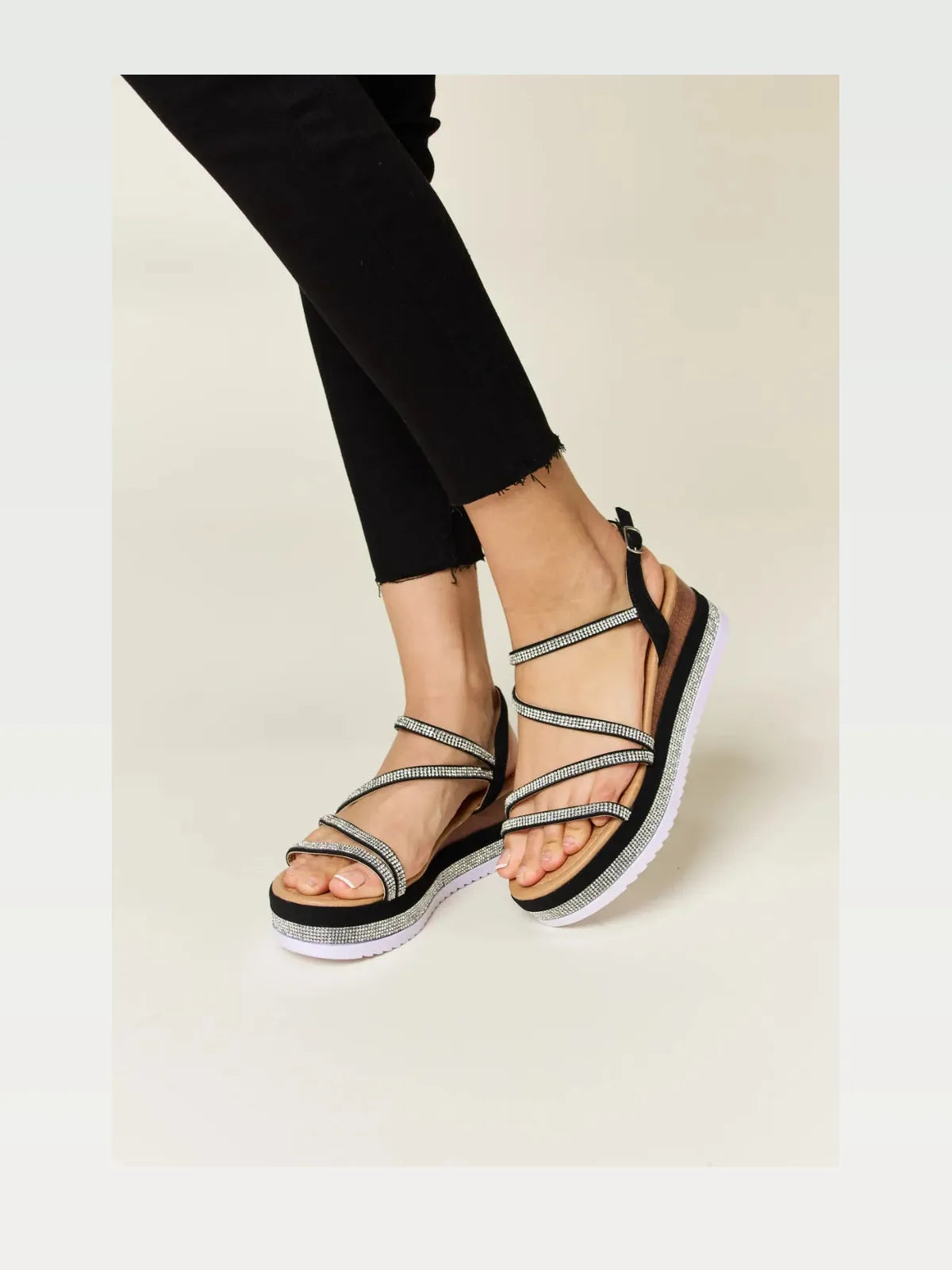 Elegant Rhinestone-Embellished Strappy Wedge Sandals — styled showcase — Livostyle
