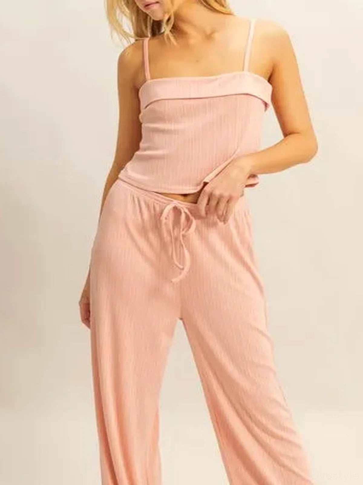 Rib Knit Cami Top and Pants Set — detail view — Livostyle