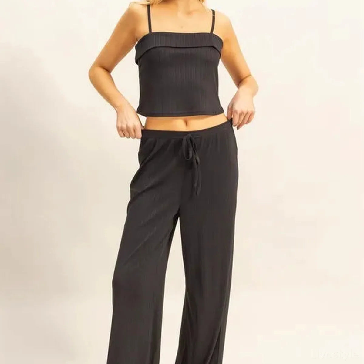 Rib Knit Cami Top & Pants Set — square view — Livostyle