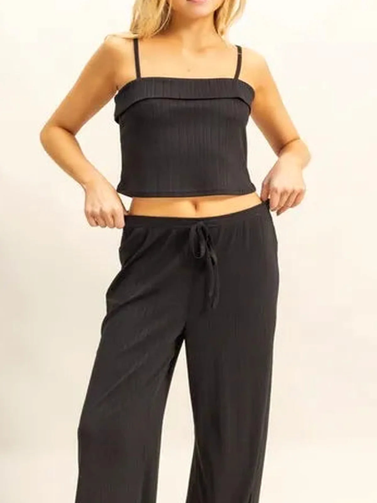 Rib Knit Cami Top & Pants Set — detail view — Livostyle