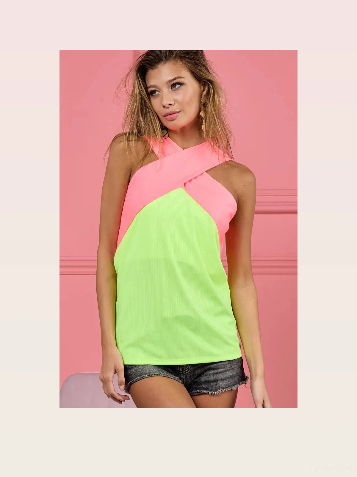 Rib Knit Color Block Top with Crisscross Neck Band – photo 5