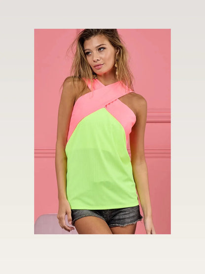 Rib Knit Color Block Top with Crisscross Neck Band – photo 6