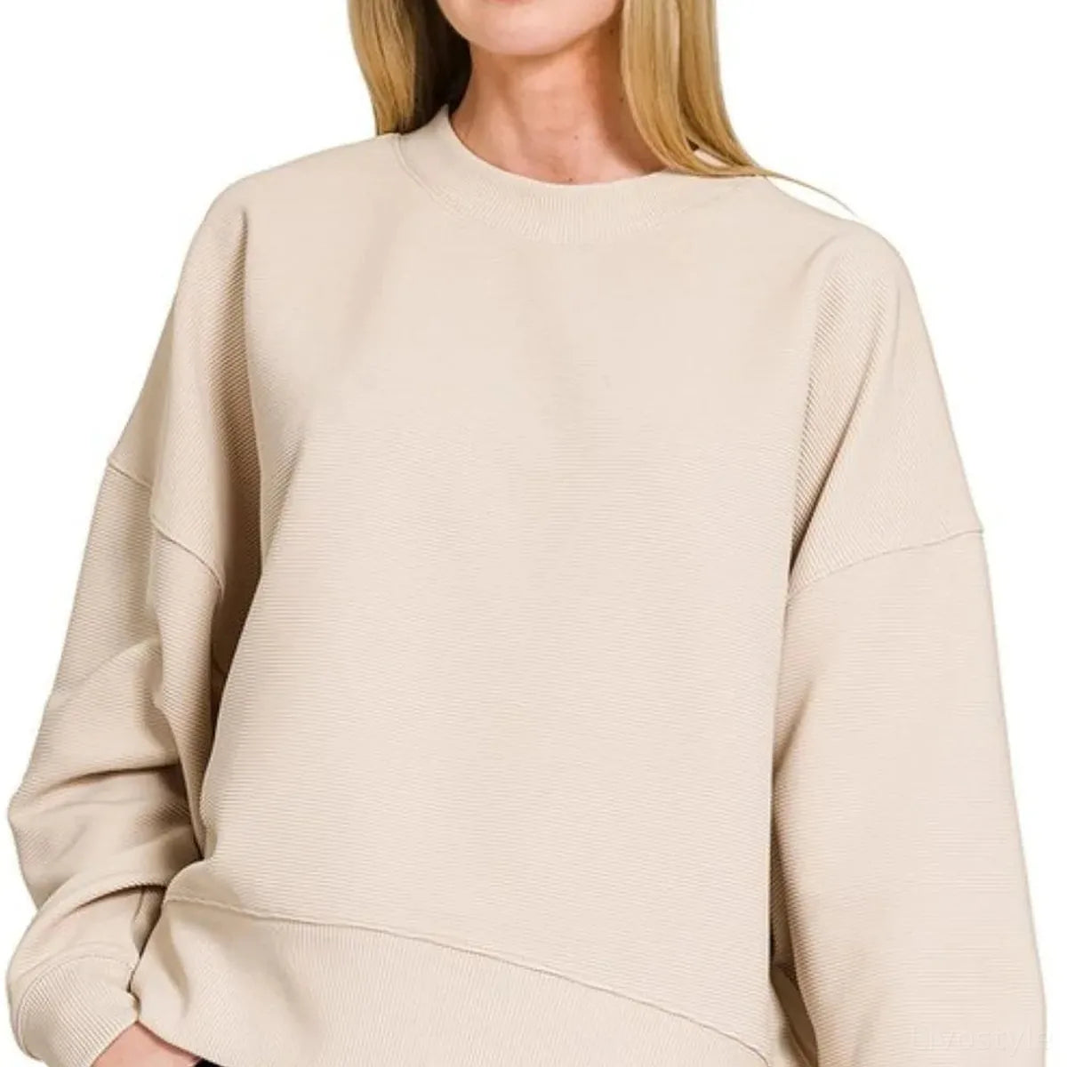 Ribbed Balloon Sleeve Sweatshirt — square view — Livostyle