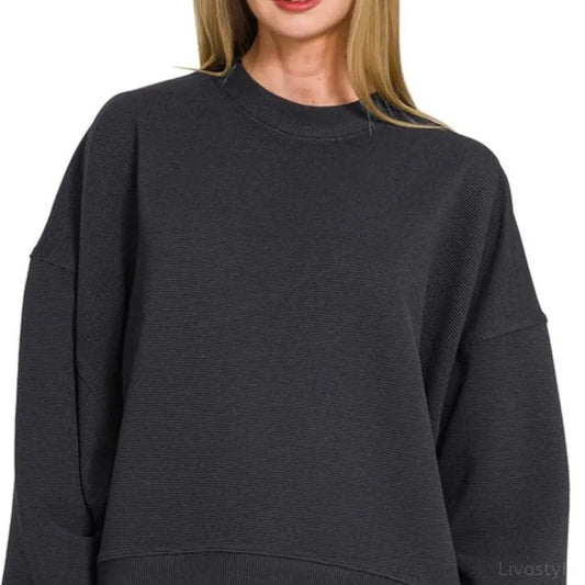 Ribbed Balloon Sleeve Sweatshirt — square view — Livostyle