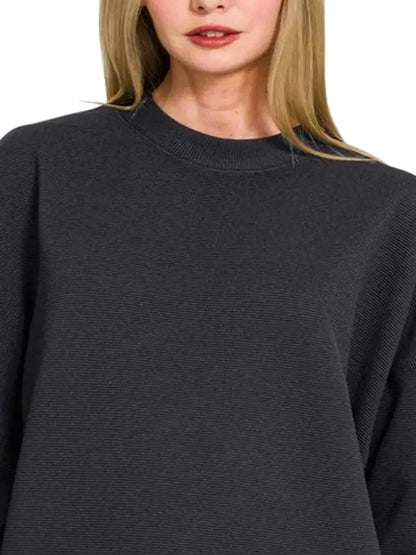 Ribbed Balloon Sleeve Sweatshirt — detail view — Livostyle