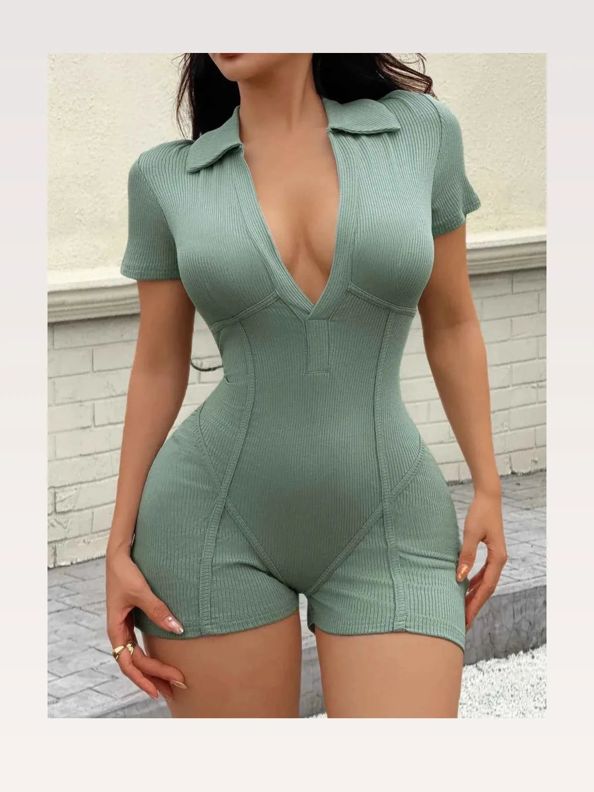 Ribbed Bodycon Short Sleeve Romper — styled showcase — Livostyle