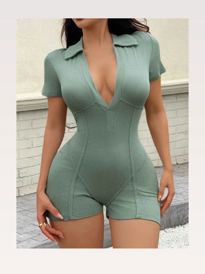 Ribbed Bodycon Short Sleeve Romper — styled showcase — Livostyle