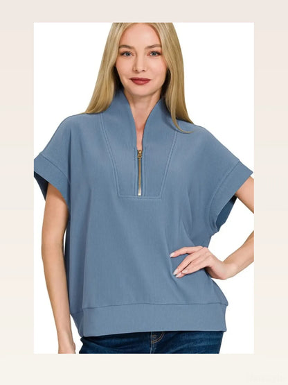 Ribbed High Neck Half Zip Top — styled showcase — Livostyle