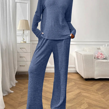 Ribbed Long Sleeve Top and Pants Lounge Set — square view — Livostyle