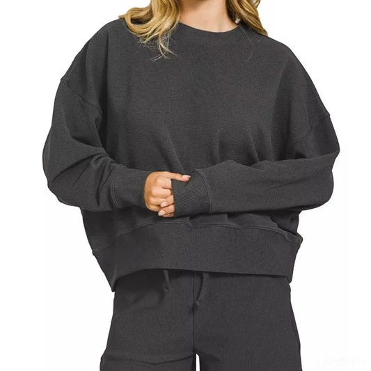 Ribbed Round Neck Pullover and Shorts Set — square view — Livostyle