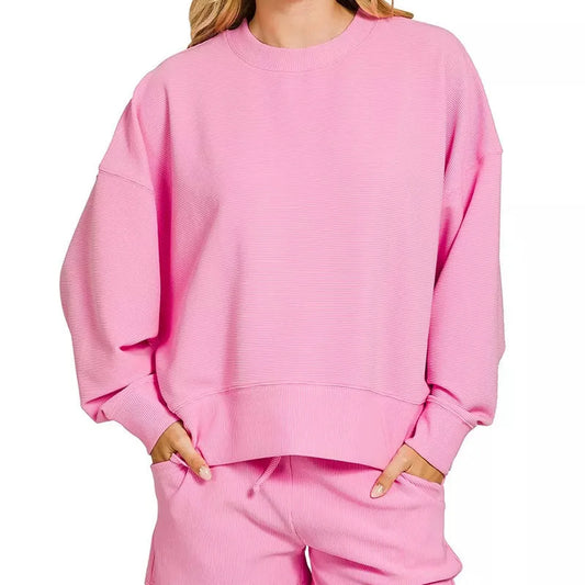 Ribbed Round Neck Pullover and Shorts Set — square view — Livostyle