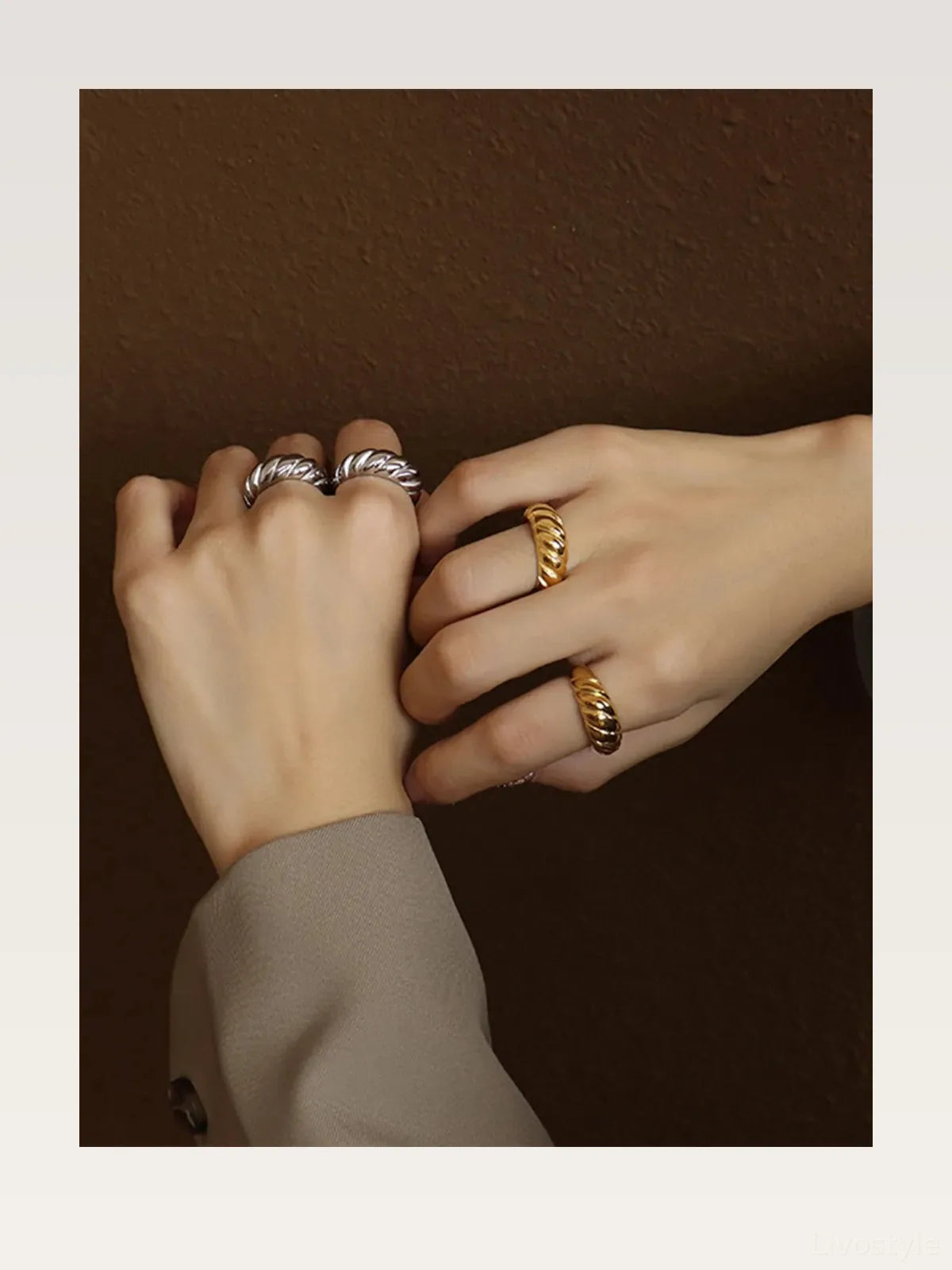 Ribbed Titanium Steel Ring — styled showcase — Livostyle