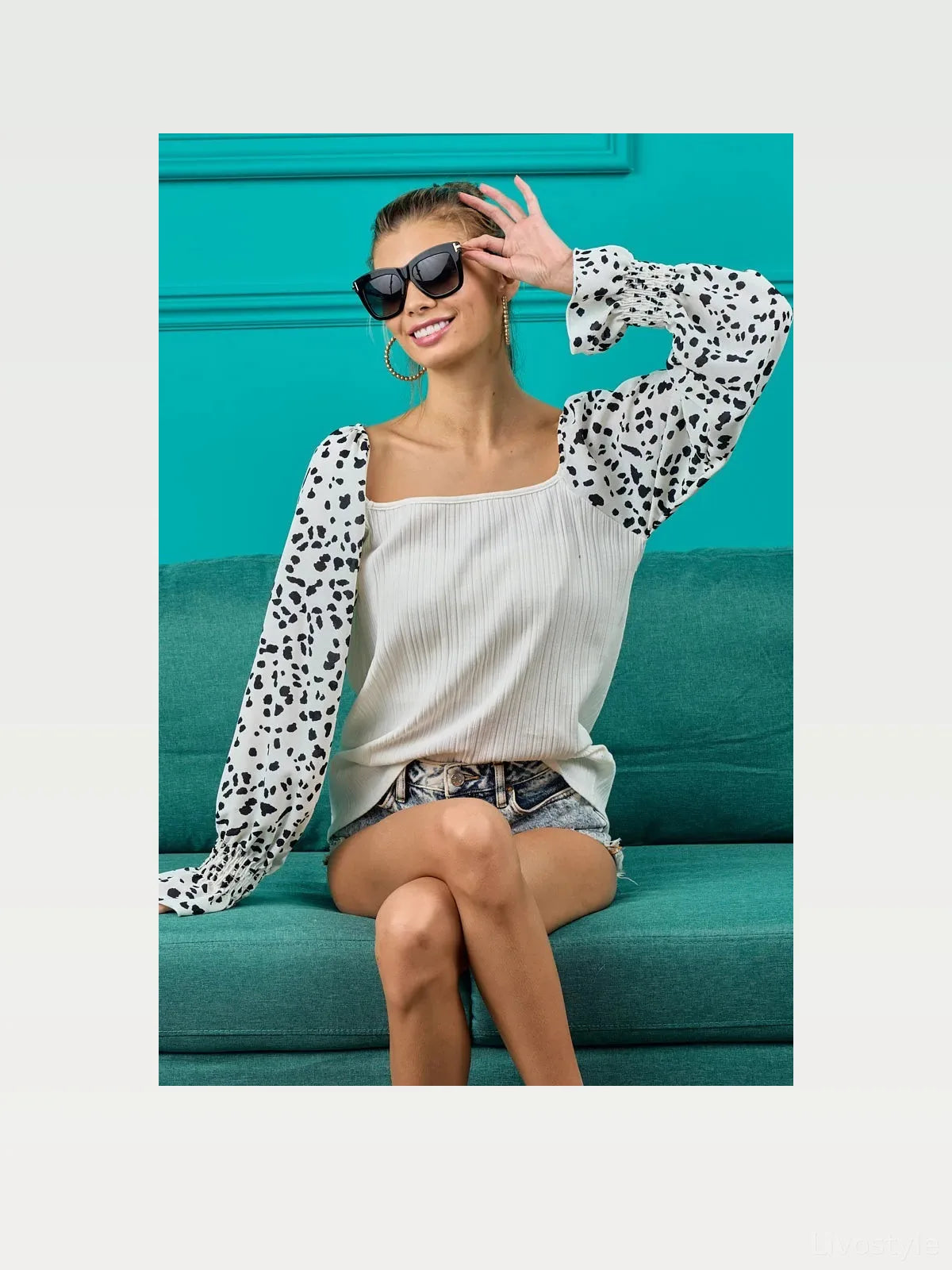 Chic Leopard-Sleeved Ribbed Top in Premium Cotton Blend — styled showcase — Livostyle