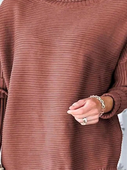 Ribbed Turtleneck Dropped Shoulder Pullover Sweater — detail view — Livostyle