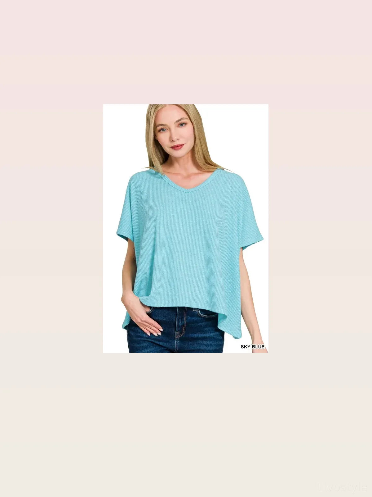 Ribbed V-Neck Short-Sleeve Knit Top — styled showcase — Livostyle