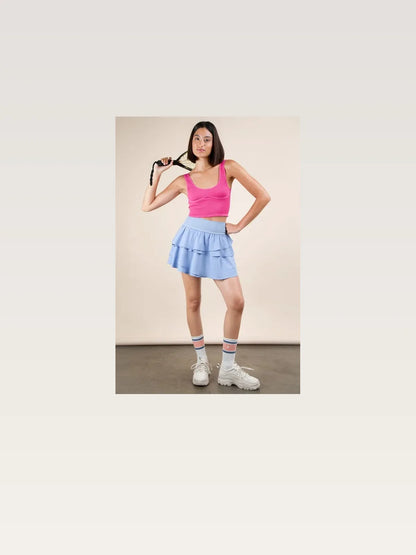 Riffled Tiered Layers Activewear Skirt with Shorts — styled showcase — Livostyle
