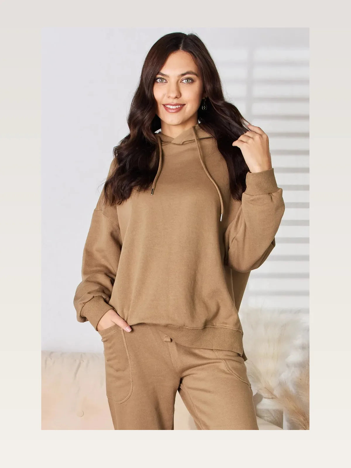 Drawstring Drop-Shoulder Long-Sleeve Hoodie — styled showcase — Livostyle