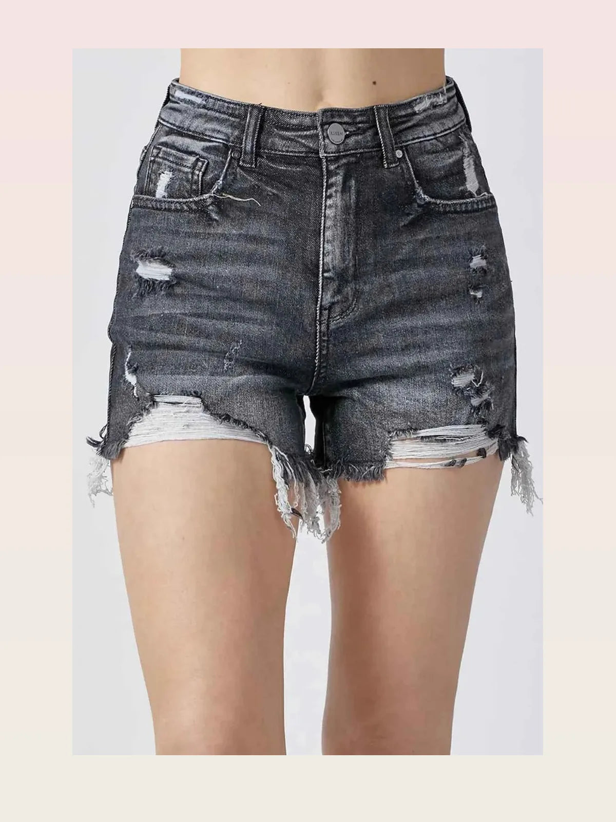 High Rise Distressed Denim Shorts in Black — styled showcase — Livostyle