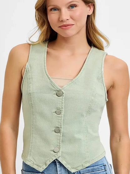 V Neck Button Down Vest — detail view — Livostyle