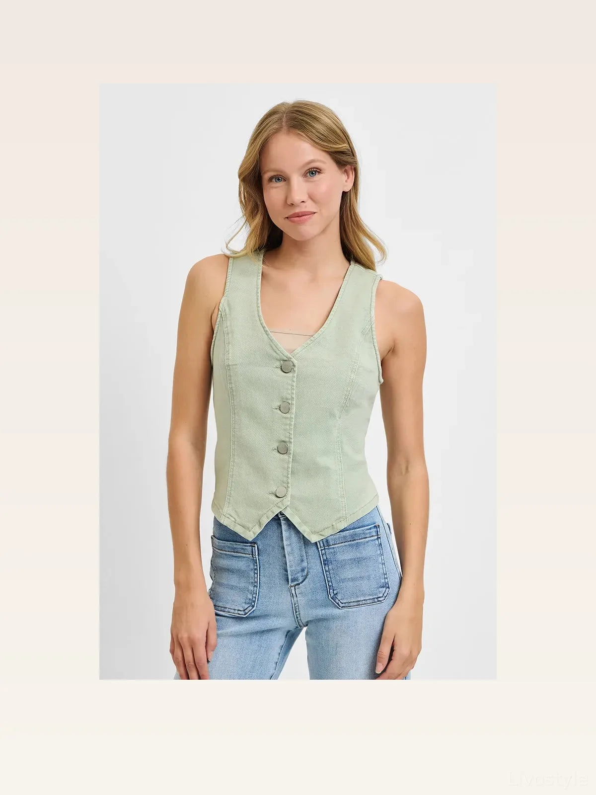 V Neck Button Down Vest — styled showcase — Livostyle