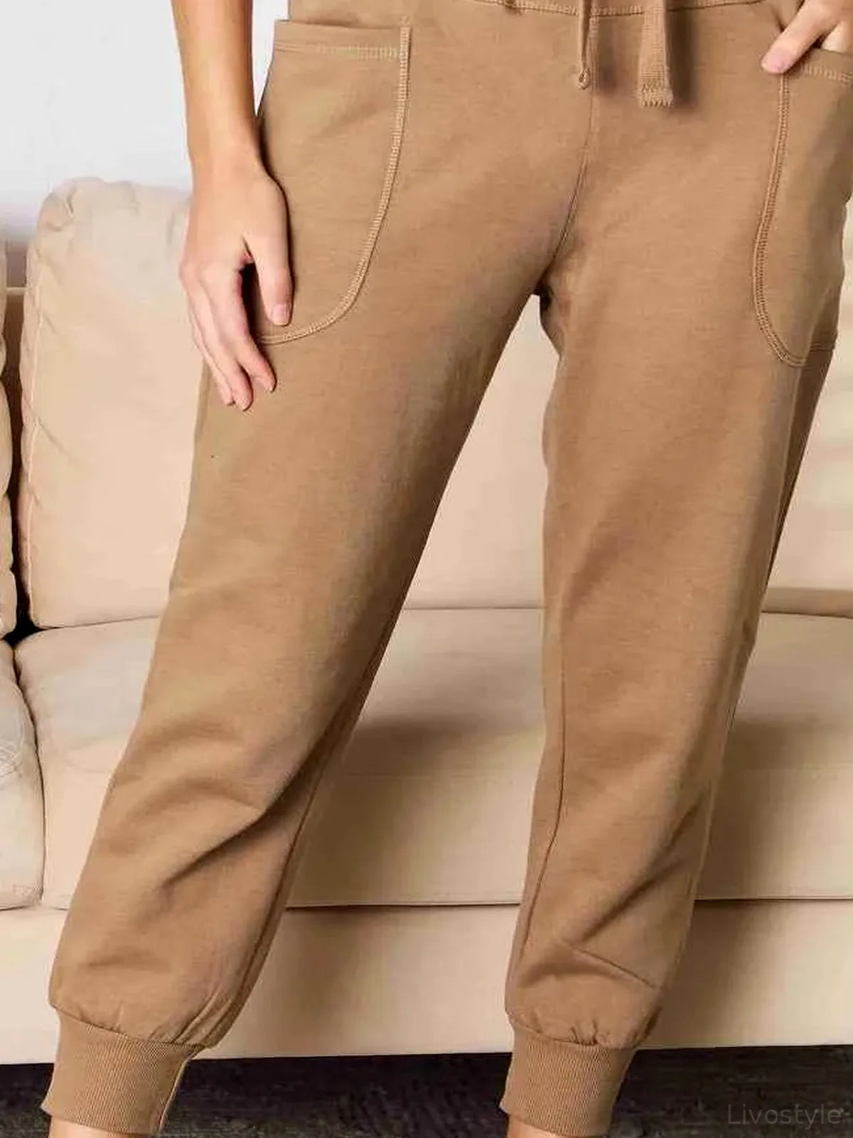 High Rise Relaxed Joggers — detail view — Livostyle