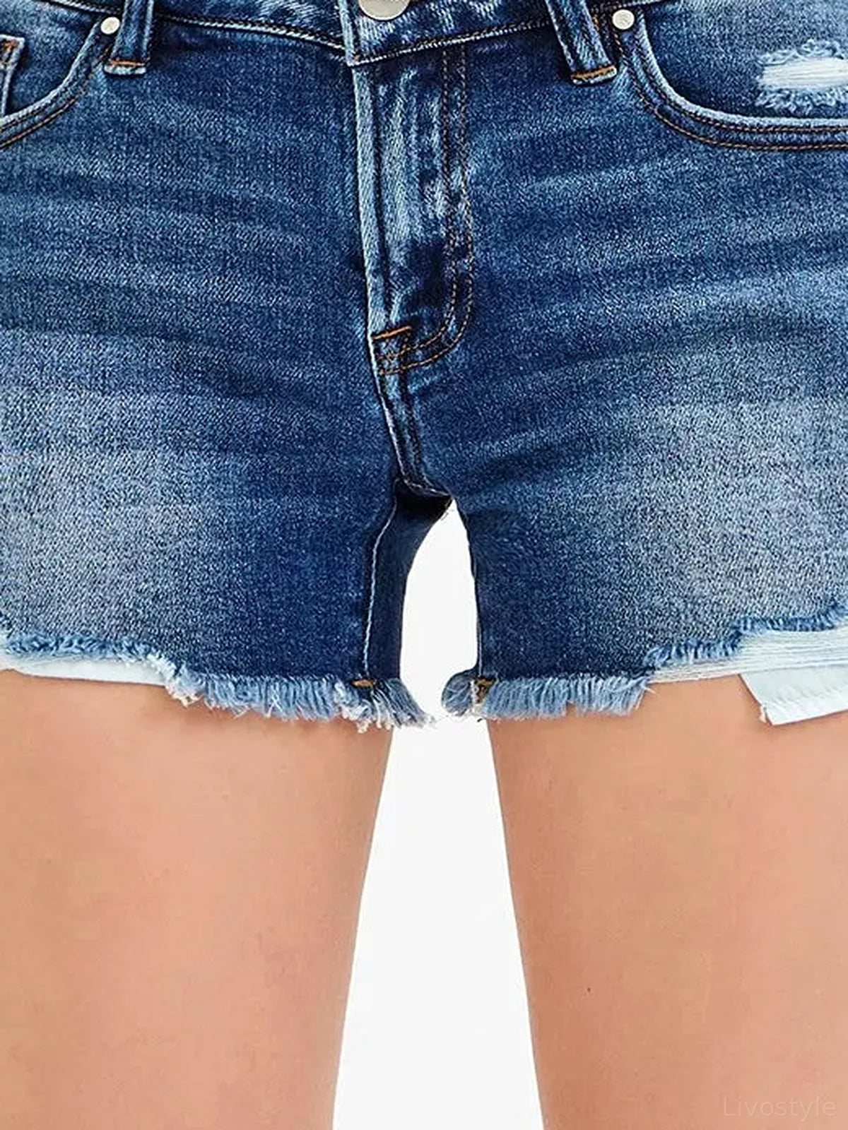 Low Rise Denim Shorts with Peekaboo Pocket Lining – photo 3