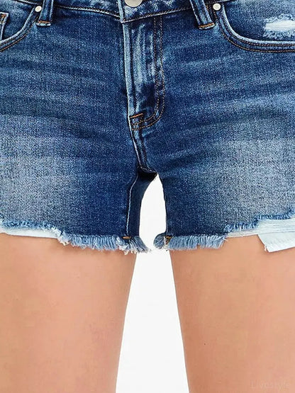 Low Rise Denim Shorts with Peekaboo Pocket Lining – photo 3