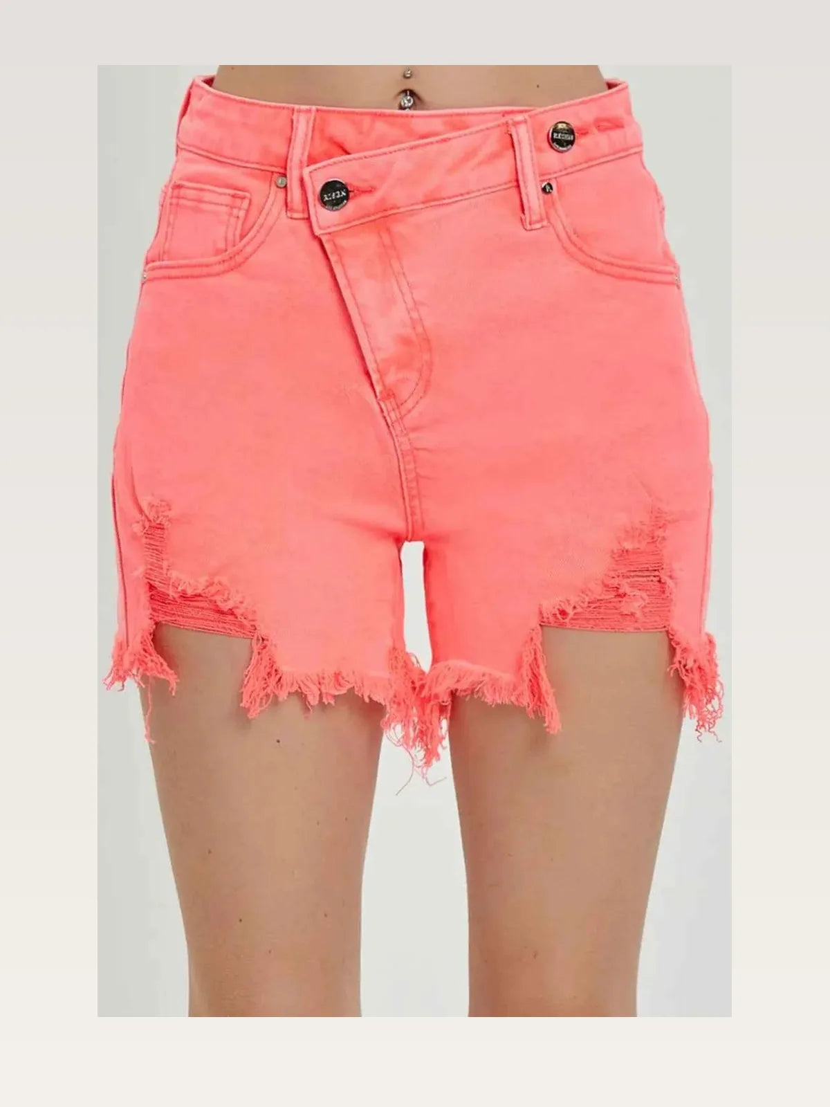 Raw Hem Asymmetrical Waist Denim Shorts — styled showcase — Livostyle