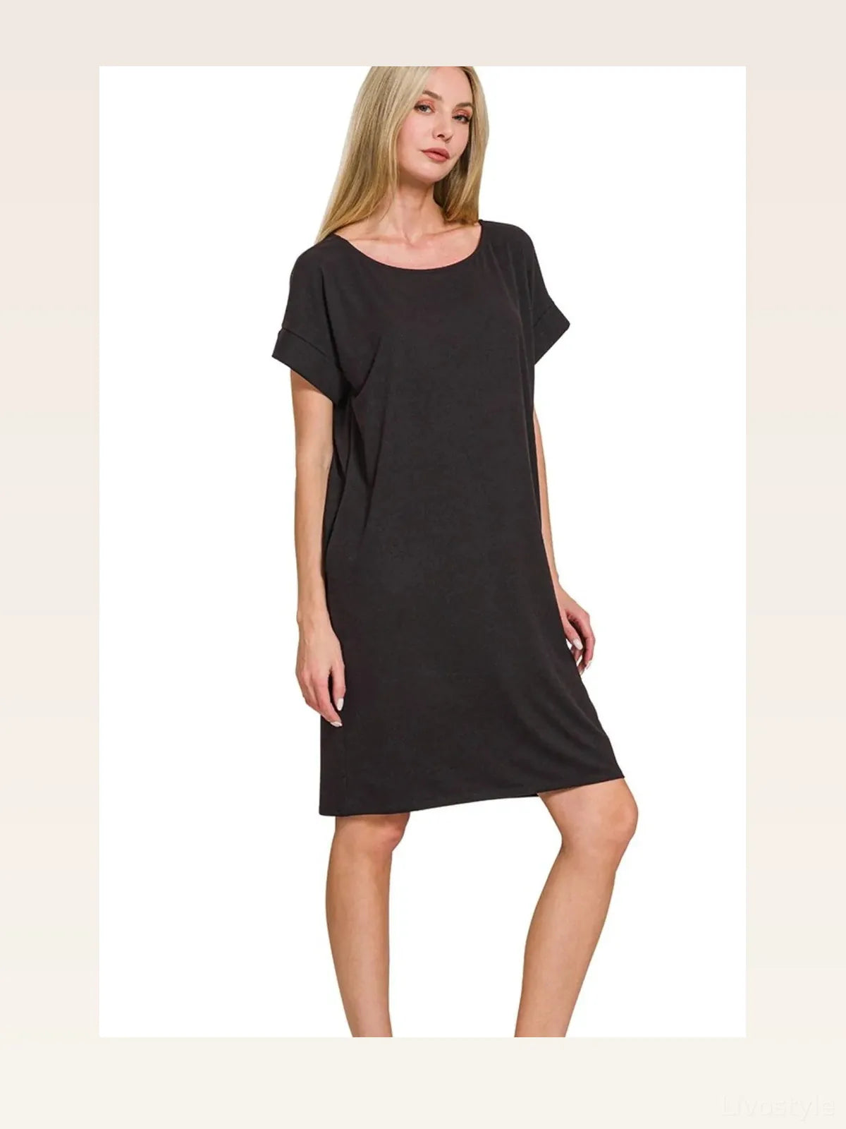 Rolled Short-Sleeve Round-Neck T-Shirt Dress — styled showcase — Livostyle