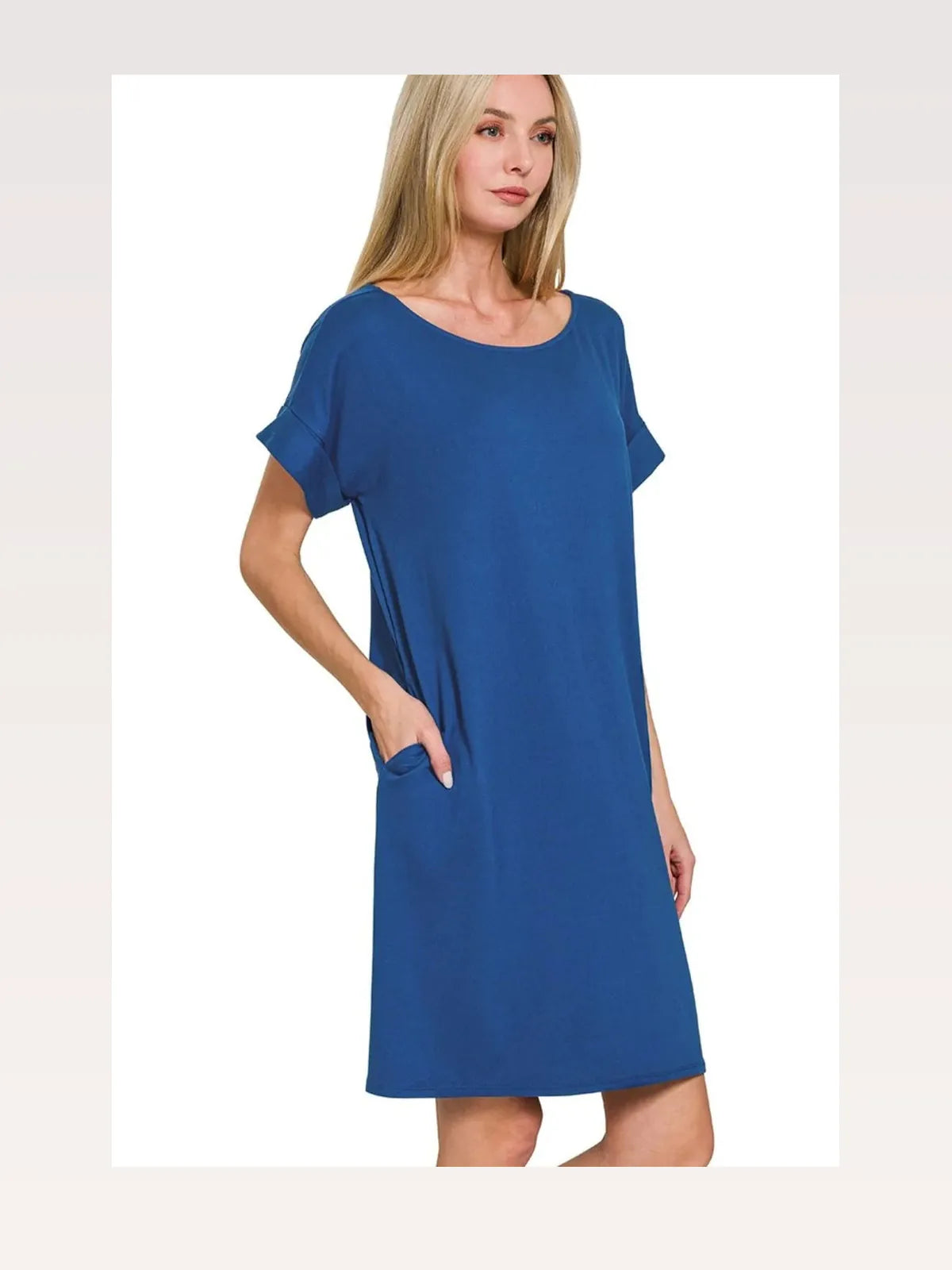 Rolled Short-Sleeve Round-Neck T-Shirt Dress — styled showcase — Livostyle