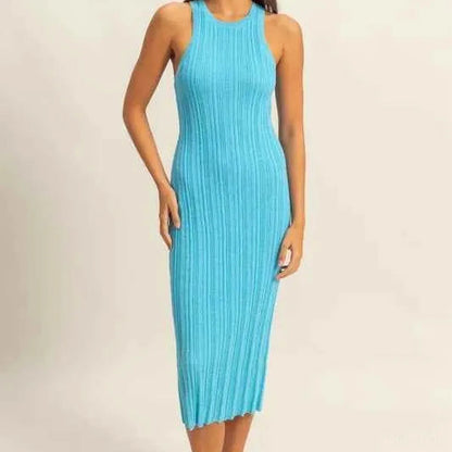 Blue Round Neck Bodycon Ribbed Knit Dress – photo 2