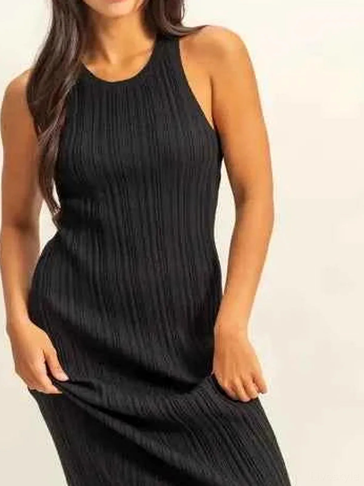 Black Round Neck Bodycon Ribbed Knit Dress – photo 4