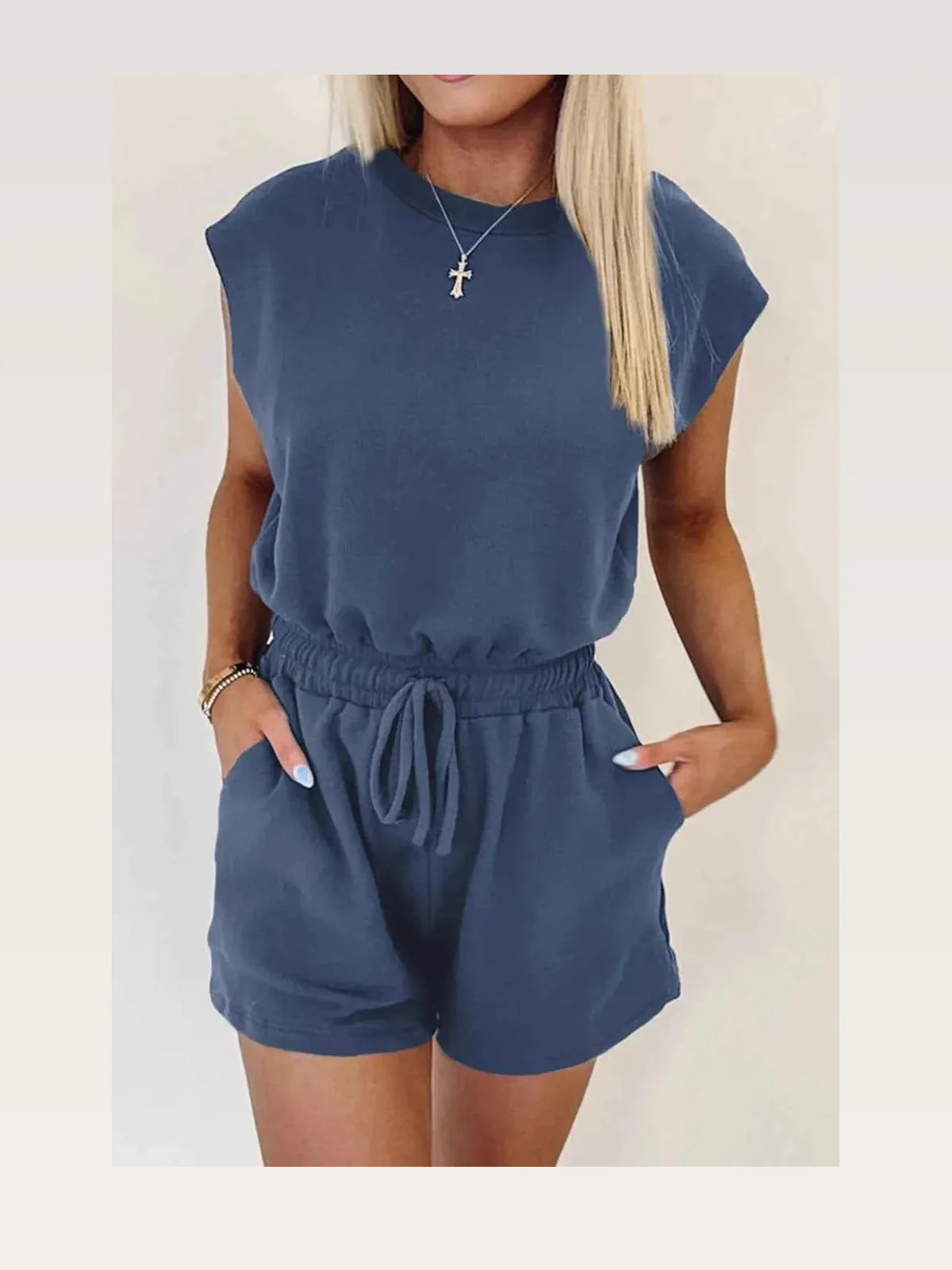 Round Neck Drawstring Waist Romper — styled showcase — Livostyle