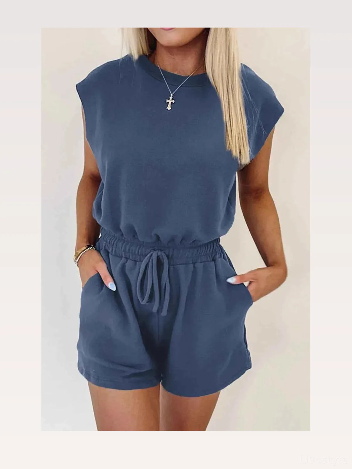 Round Neck Drawstring Waist Romper — styled showcase — Livostyle