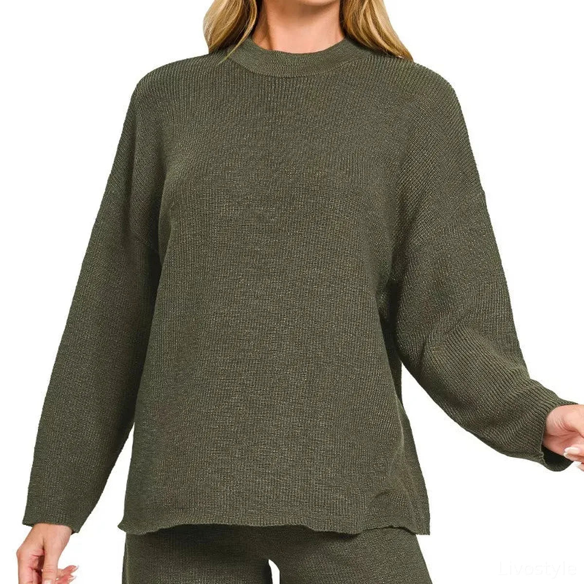 Round-Neck Knit Top & Shorts Sweater Set — square view — Livostyle