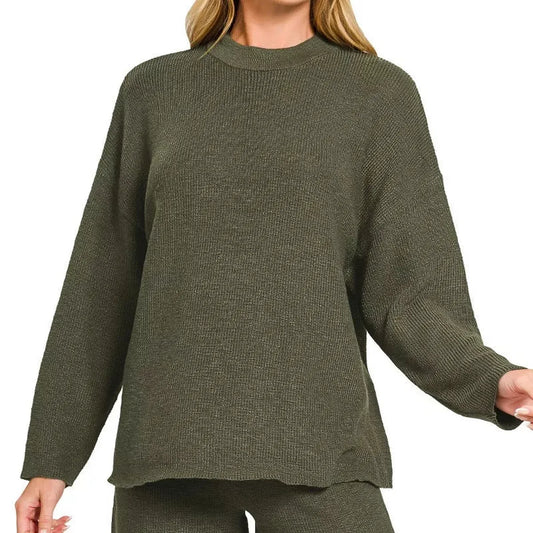 Round-Neck Knit Top & Shorts Sweater Set — square view — Livostyle
