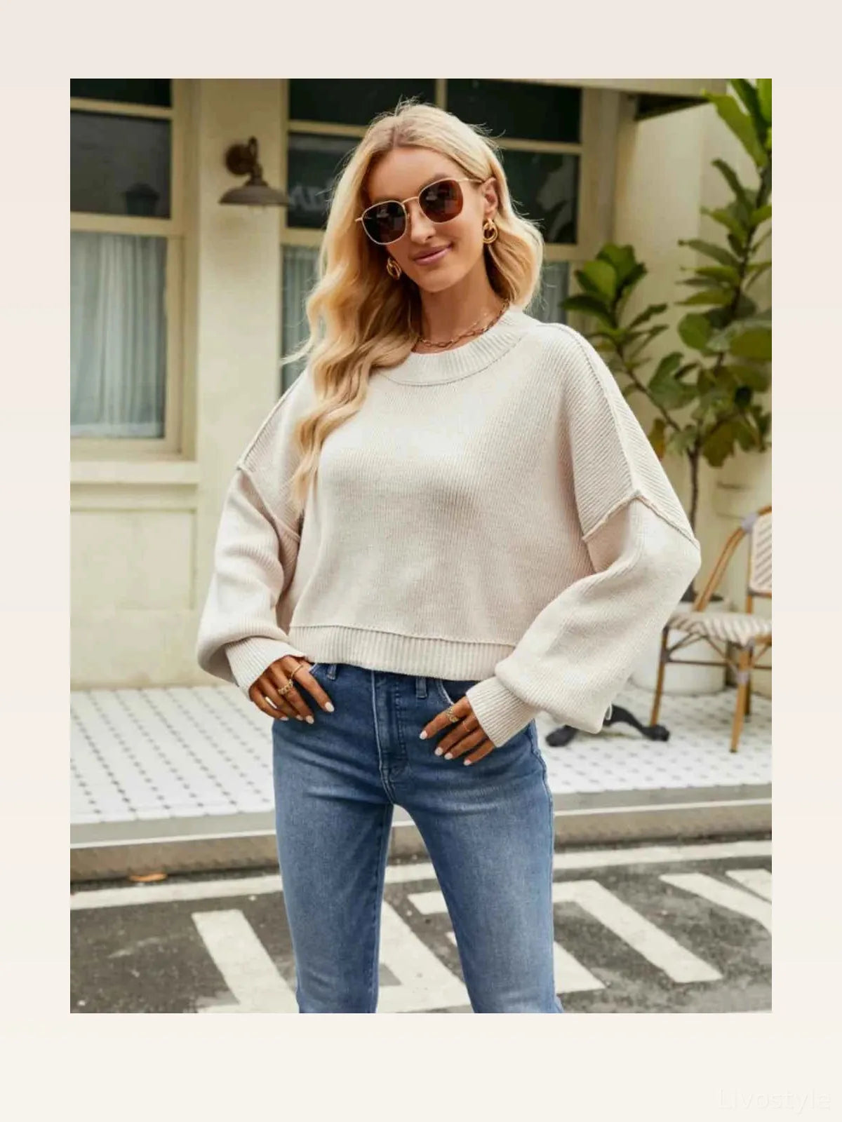 Round Neck Lantern Sleeve Sweater — styled showcase — Livostyle