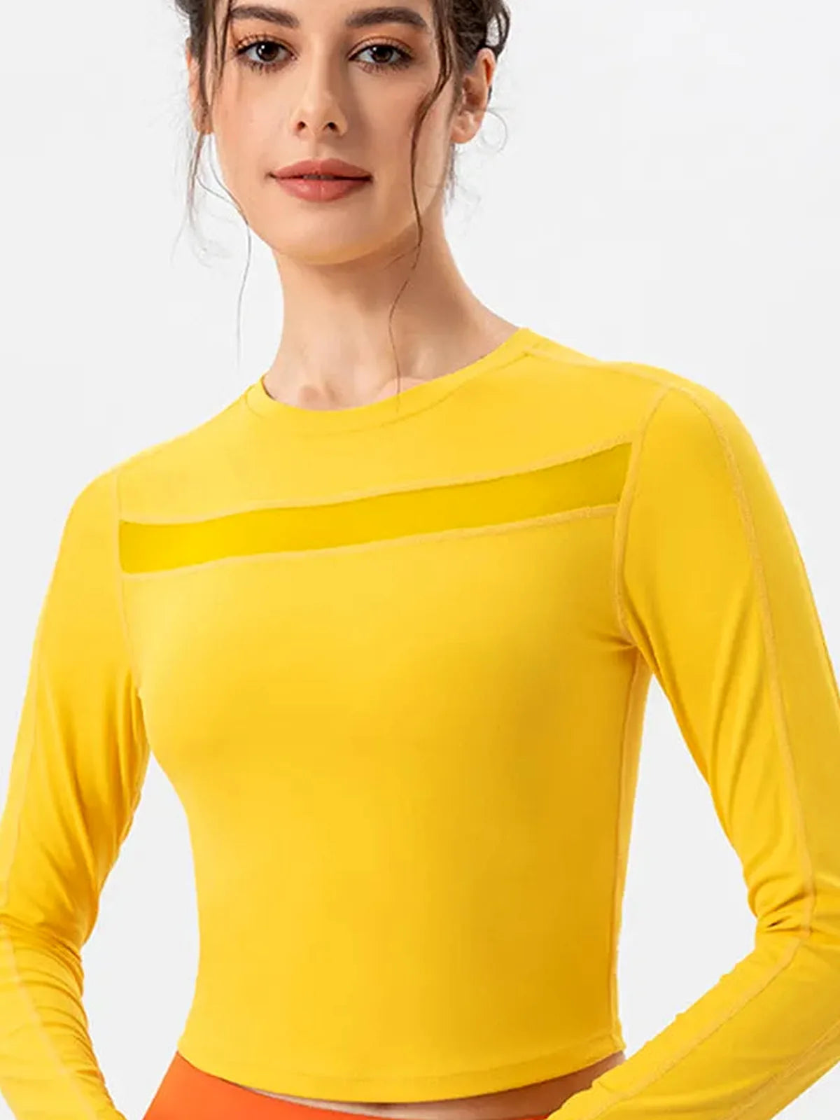 Round Neck Long Sleeve Active T-Shirt — detail view — Livostyle