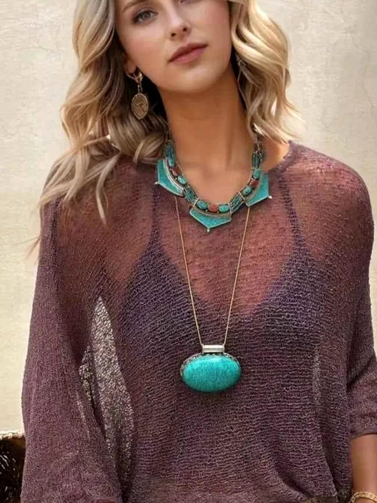 Round Neck Long Sleeve Cover-Up — detail view — Livostyle