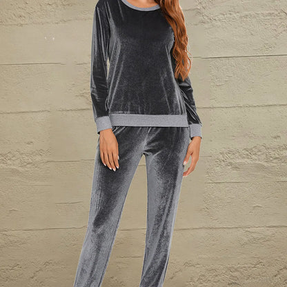 Round Neck Long Sleeve Loungewear Set with Pockets — square view — Livostyle