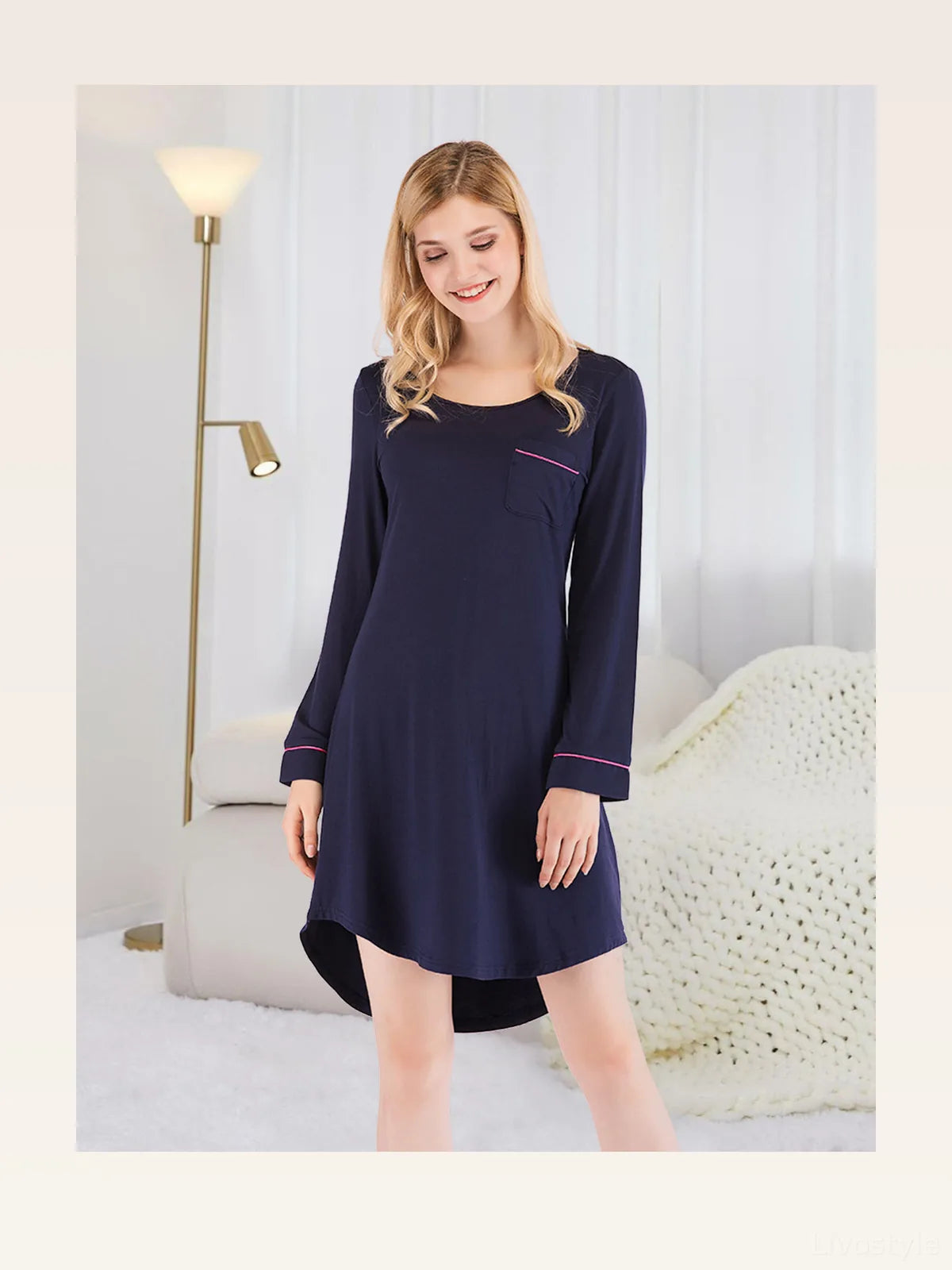 Round Neck Night Dress with Pocket — styled showcase — Livostyle