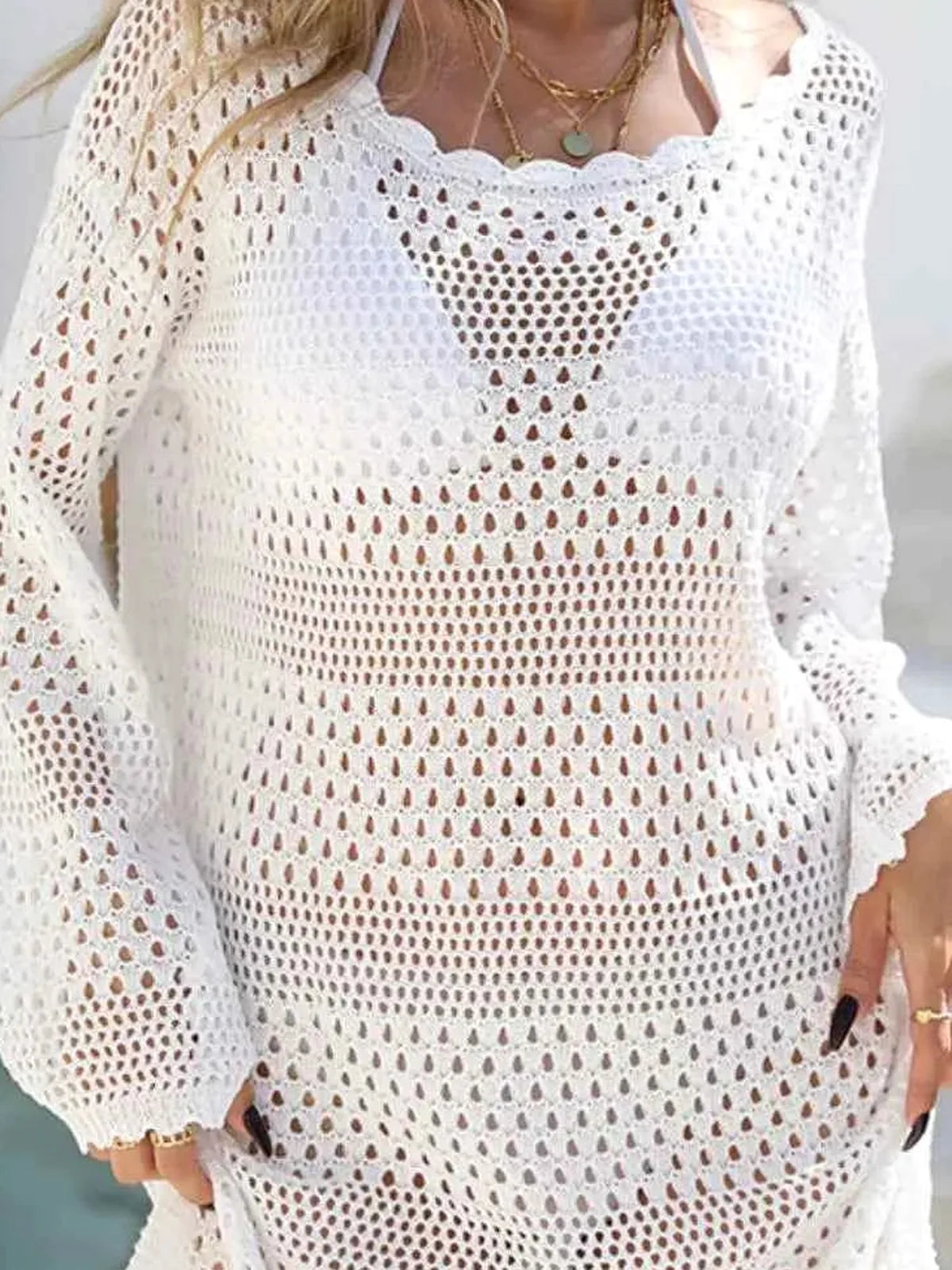 Round Neck Openwork Cover-Up — detail view — Livostyle
