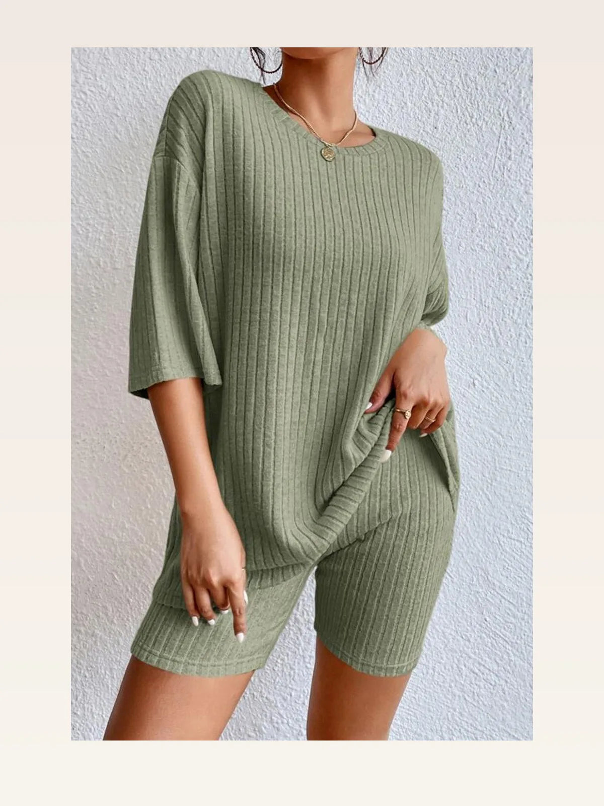 Round Neck Ribbed Top and Shorts Lounge Set — styled showcase — Livostyle