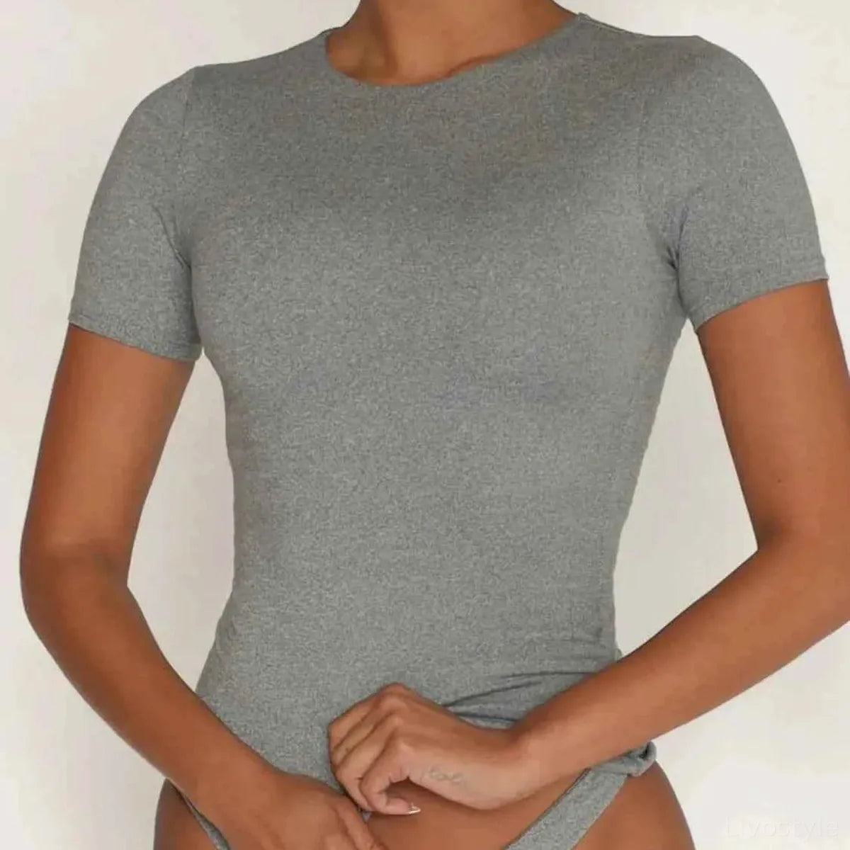 Round Neck Short Sleeve Swim Top — square view — Livostyle