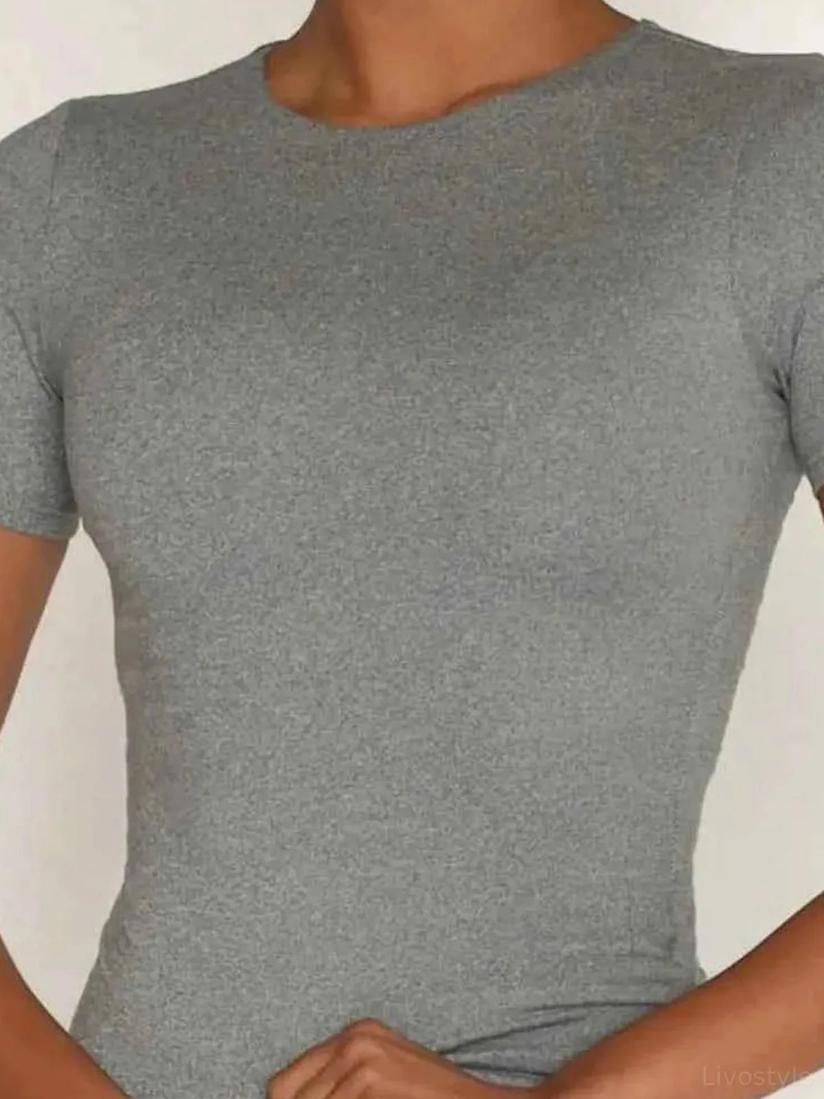 Round Neck Short Sleeve Swim Top — detail view — Livostyle