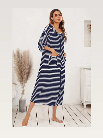 Round Neck Three-Quarter Sleeve Midi Night Dress — styled showcase — Livostyle