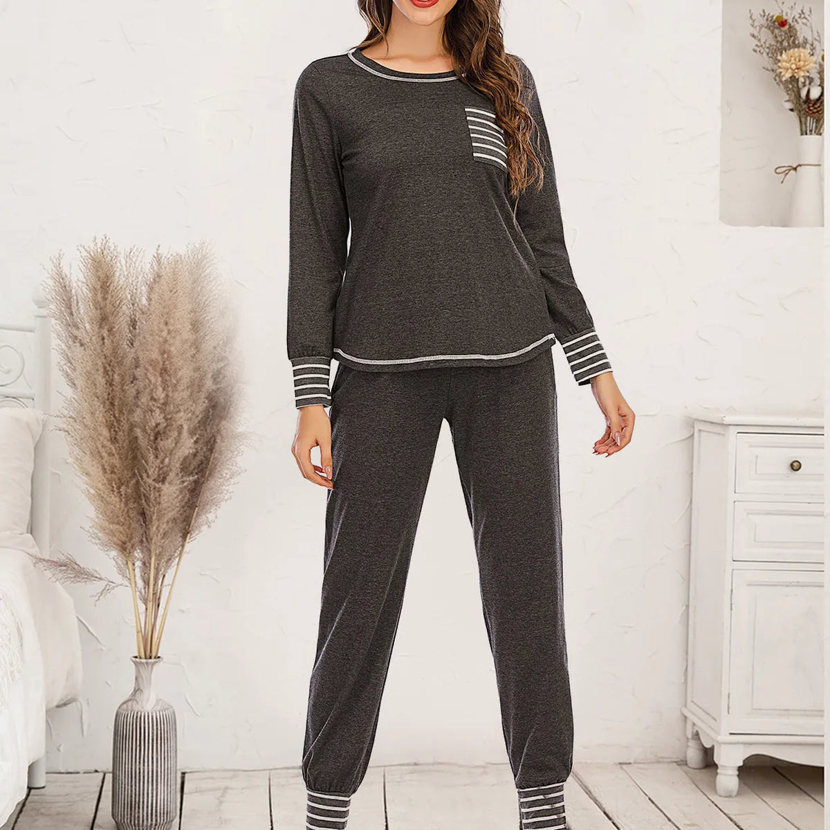 Round Neck Top and Pants Lounge Set — square view — Livostyle