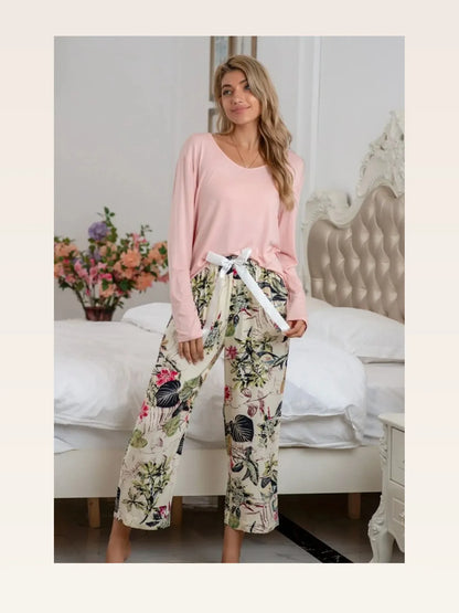 Round Neck Top and Printed Pants Lounge Set — styled showcase — Livostyle