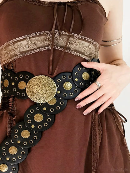 Round Shape PU Leather Belt — detail view — Livostyle